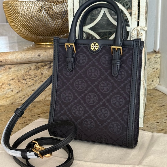 New tory burch MINI T MONOGRAM TOTE black - Picture 1 of 9